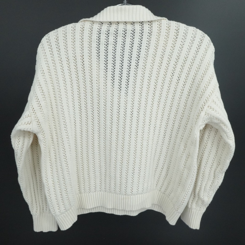 Sabo Skirt Sweater Womens Large Ivory Cream Open Knit Polo V Neck Coastal Preppy - Picture 2 of 11